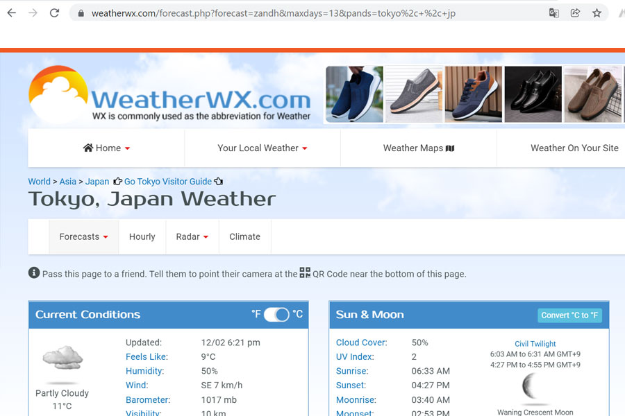Trang dự báo thời tiết của Nhật BảnWeatherwx.com